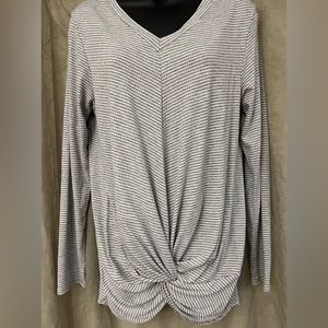 NWOT Twenty Second grey and white striped knot front shirt size SMALL